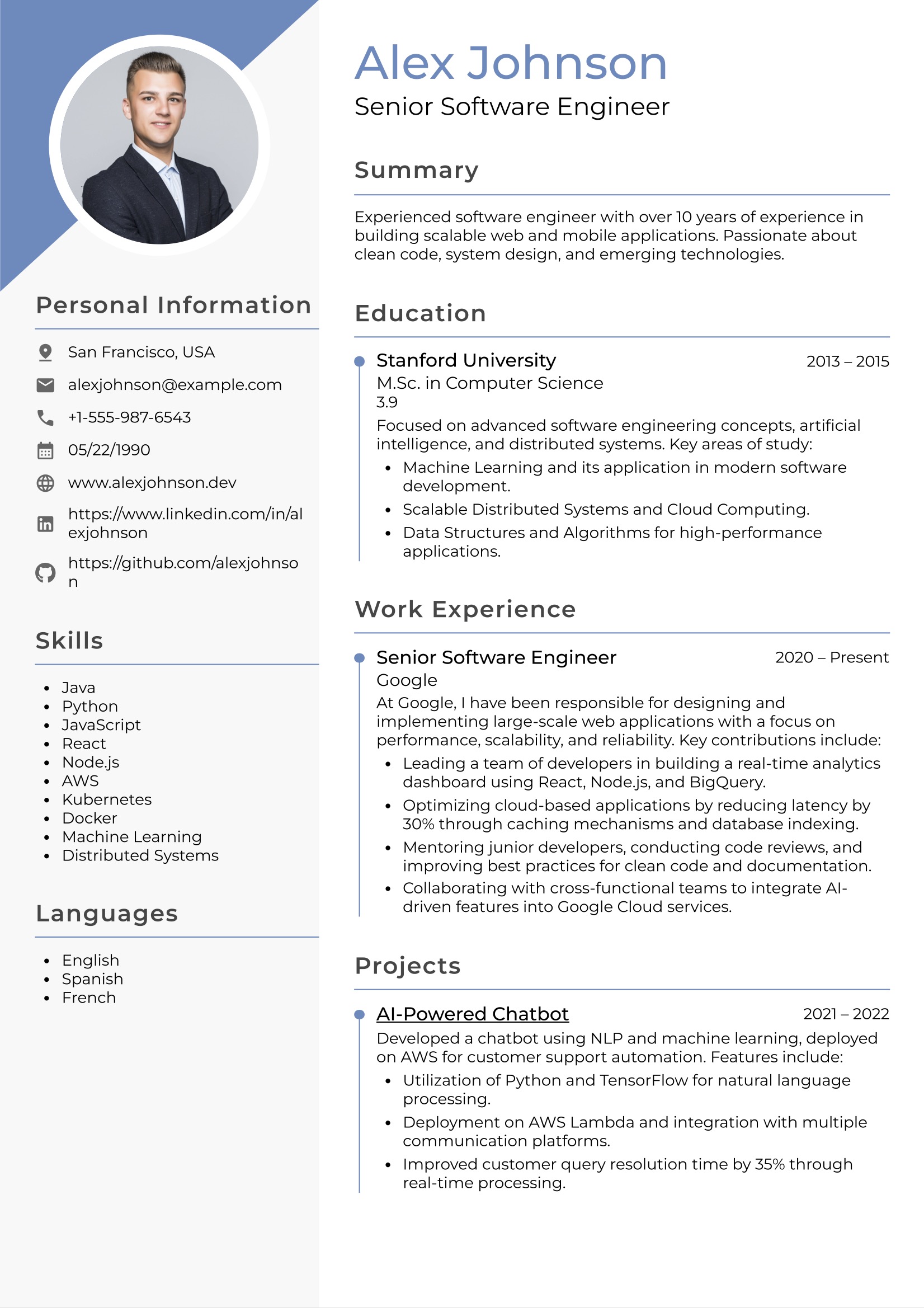 Modern CV template with clean layout